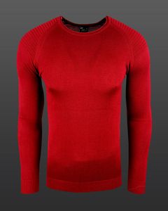 Pull en maille élégant pour homme, style motard, coupe ajustée, col rond, rouge 6269