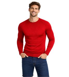 Suéter de punto elegante para hombre, look motero, corte entallado, cuello redondo 6269 Rojo