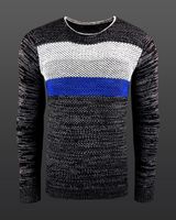 Pull homme moderne en maille colorblock, coupe ajustée, col rond 6272 anthracite/gris/bleu