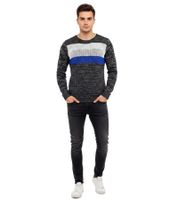 Pull homme moderne en maille colorblock, coupe ajustée, col rond 6272 anthracite/gris/bleu