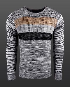 Pull homme moderne en maille colorblock, coupe ajustée, col rond, réf. 6272 Gris/Noir