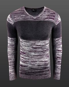 Pull en maille colorblock moderne pour homme, coupe ajustée, col en V, 6285 Bordeaux/Marron