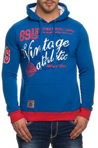 Sweat à capuche décontracté pour homme, imprimé vintage, poche kangourou, modèle 6870, bleu