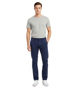 Pantalon chino homme, coupe classique, en tissu, style décontracté chic, référence 7551, bleu marine