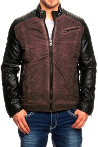 Chaqueta de motorista moderna para hombre, aspecto lavado, mangas de piel sintética, corte entallado, chaqueta de entretiempo, 8833 Burdeos