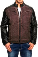 Chaqueta de motorista moderna para hombre, aspecto lavado, mangas de piel sintética, corte entallado, chaqueta de entretiempo, 8833 Burdeos