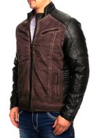 Chaqueta de motorista moderna para hombre, aspecto lavado, mangas de piel sintética, corte entallado, chaqueta de entretiempo, 8833 Burdeos