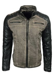 Elegante chaqueta de motorista para hombre, efecto lavado, piel sintética, mangas, corte entallado, chaqueta de entretiempo, 8834 Beige