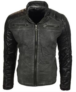 Elegante chaqueta de motorista para hombre, aspecto lavado, mangas de piel sintética, corte entallado, chaqueta de entretiempo, 8834, color negro.