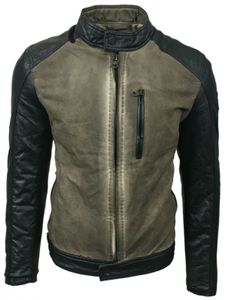 Chaqueta biker urbana para hombre, efecto lavado, mangas de piel sintética, corte entallado, 8835 Beige