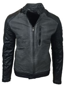 Chaqueta biker urbana para hombre, look lavado con mangas de piel sintética, chaqueta de transición de corte entallado 8835 Negro