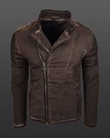 Giacca biker da uomo alla moda, effetto lavato con maniche in similpelle, giacca di transizione slim fit, 8840 marrone