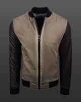 Giacca sportiva da uomo in stile college, effetto lavato con maniche in similpelle, vestibilità slim, giacca di transizione 8842 Beige