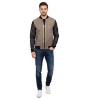 Giacca sportiva da uomo in stile college, effetto lavato con maniche in similpelle, vestibilità slim, giacca di transizione 8842 Beige