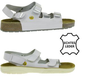 Rutschhemmende hsm Herren und Damen Arbeits-Sandalen ESD-geeignet Echtleder-Schuhe Schutzklasse SRC oder SRA Pantoletten Berufsschuhe Factory Second B-Ware Arzt-Schuhe Weiß