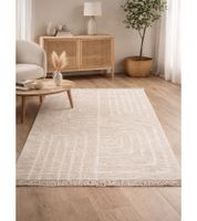 Alfombra Kilim Suave con Flecos, Alfombra para Sala de Estar, Accesorio para el Hogar, Alfombra de Algodón, Alfombra Decorativa 903706 Beige