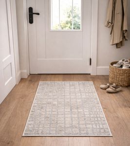 Alfombra geométrica moderna para pasillo, ideal para pasillos y baños, 955885 Beige/Gris