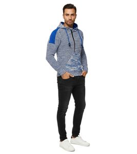 Moderner Herren Strick-Pullover Kapuzen-Sweater Grobstrick-Hoodie Strick-Jacke 13290 Sax-Blau