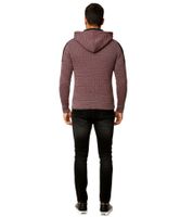 Moderner Herren Strick-Pullover Kapuzen-Sweater Grobstrick-Hoodie Strick-Jacke 13290 Grau/Rot