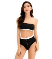 2er Set Damen Bandeau-BH trägerloser BH aus Bio-Baumwolle ohne Bügel Schwarz/Türkis oder Dunkelblau/Weiß