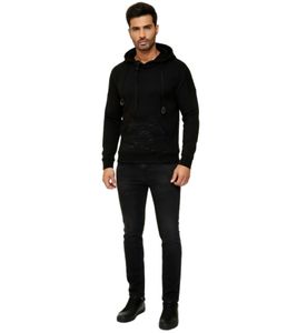 Moderner Herren Strick-Pullover Kapuzen-Sweater Grobstrick-Hoodie Strick-Jacke 13290 Schwarz