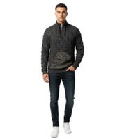 Moderner Herren Strick-Pullover Grobstrick-Hoodie Strick-Jacke 13328 Dunkel Blau/Gelb