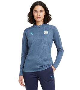 offizielles PUMA Manchester City 2024/25 Damen Trainings-Trikot 1/4 Zip Hybrid Top nachhaltiges Premier League Fußball-Shirt 701231130 002 Navy-Blau