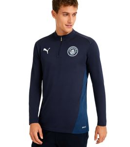 Official PUMA Manchester City Men's 1/4 Zip Hybrid Top, Sustainable Premier League Football Shirt 701228951 002 Navy Blue