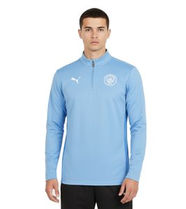 Official PUMA Manchester City Men's 1/4 Zip Hybrid Top Sustainable Premier League Football Shirt 701228951 003 Light Blue