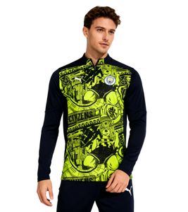 Official PUMA Manchester City Men's Pre-Match Quarter Zip Top, Sustainable Premier League Football Shirt 701231065 002 Black/Yellow
