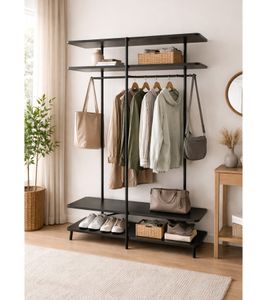 Moderne Garderobe - Flurgarderobe mit Kleiderstangen und Ablagen Holzwerkstoff & Metall 120 x 38,5 x 178 cm 937120 Schwarz