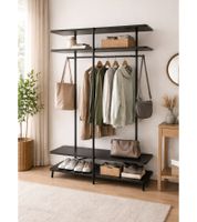 Moderne Garderobe - Flurgarderobe mit Kleiderstangen und Ablagen Holzwerkstoff & Metall 120 x 38,5 x 178 cm 937120 Schwarz