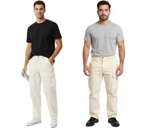 Stylish Men's Cargo Jeans - Casual Trousers with Multiple Pockets, 4-Pocket Style or 2-Pocket Style, Beige