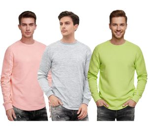 Urban men's sweatshirt with ribbed sleeves, pullover sweater 19056 in pink, gray, or green