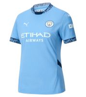 Camiseta oficial de manga larga o corta de PUMA Manchester City para mujer, fabricada en material sostenible, disponible en blanco, naranja, azul, rojo, gris o marrón.