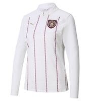 Camiseta oficial de manga larga o corta de PUMA Manchester City para mujer, fabricada en material sostenible, disponible en blanco, naranja, azul, rojo, gris o marrón.