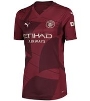 Camiseta oficial de manga larga o corta de PUMA Manchester City para mujer, fabricada en material sostenible, disponible en blanco, naranja, azul, rojo, gris o marrón.