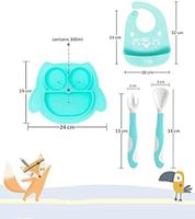 Non-slip Brunoko Silicone Baby Plate 3-in-1 Baby Plate Set + Baby Spoon + Bib with Silicone Drip Tray, BPA-free, Mint Green