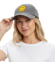 Gorra de béisbol clásica TwinHeart Smiley con parche de carita sonriente, de algodón, visera ajustable, 4603M K258209 Gris