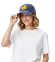 Gorra de béisbol clásica TwinHeart Smiley con parche de carita sonriente, de algodón, visera ajustable, 4603M K258209 Azul marino