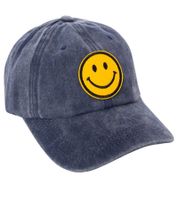 Gorra de béisbol clásica TwinHeart Smiley con parche de carita sonriente, de algodón, visera ajustable, 4603M K258209 Azul marino