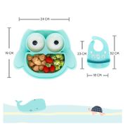 Non-slip Brunoko Silicone Baby Plate 2-in-1 Baby Plate Set with Bib and Silicone Drip Tray, BPA-free, Mint Green