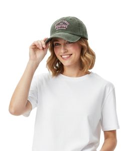 Gorra de béisbol clásica ZWILLINGSHERZ Happy Vibes con la frase "Positive Vibes", de algodón, visera ajustable, 4603M K5403-3 Verde militar/Gris