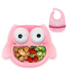 Non-slip Brunoko Silicone Baby Plate 2-in-1 Baby Plate Set with Bib and Catch Tray, BPA-free, Pink