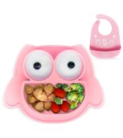 Non-slip Brunoko Silicone Baby Plate 2-in-1 Baby Plate Set with Bib and Catch Tray, BPA-free, Pink
