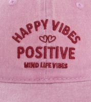 fröhliche ZWILLINGSHERZ Happy Vibes Classic Base-Cap mit Positive Vibes Schriftzug Baumwoll-Cap justierbare Cappy Schirm-Mütze 4603M K5403-2 Altrosa