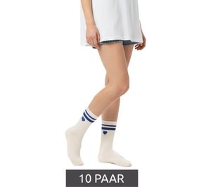 Lot de 10 paires de chaussettes de tennis confortables ZWILLINGSHERZ pour femme, avec broderie cœur, chaussettes de tous les jours, en coton 4603S K248141 Blanc/Bleu
