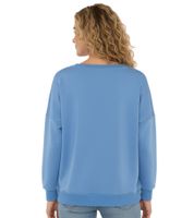 bequemer ZWILLINGSHERZ Pullover Damen Sweat-Pullover GOOD VIBES HAPPINESS mit V-Ausschnitt 46080-87 Blau