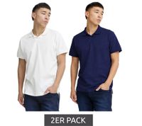 Confezione da 2 polo da uomo BLEND in cotone, modello classico 20718074-204240, bianco/blu
