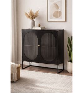 Modern Chest of Drawers with Semicircular Glass Doors Home Decor 80 x 33 x 85 cm 970874 Black